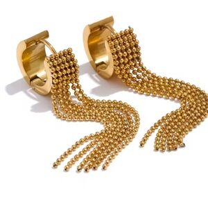 Anthropologie unique stainless steel Gold Tassel Earrings